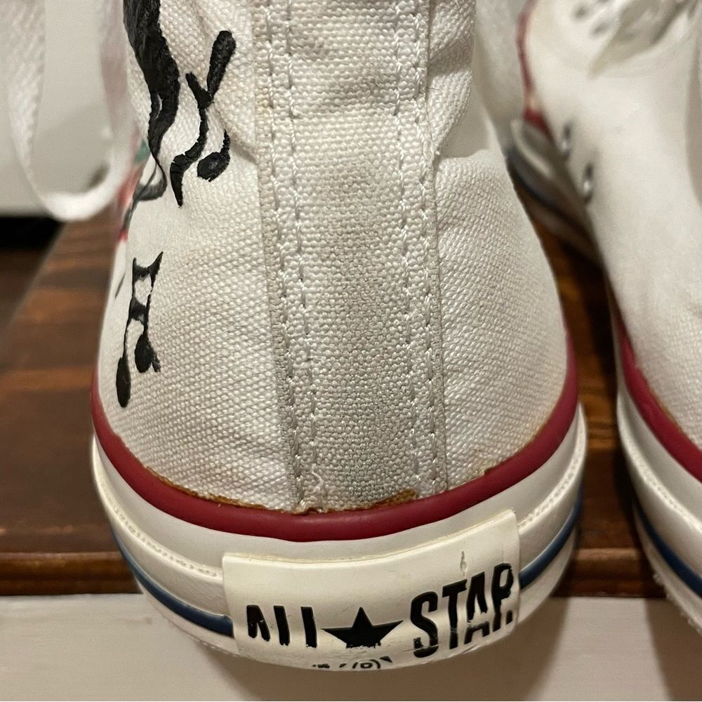 Converse Custom Painted Rose Music Piano Sneakers White Red Green Men 10 Wom 12 - Picture 9 of 14